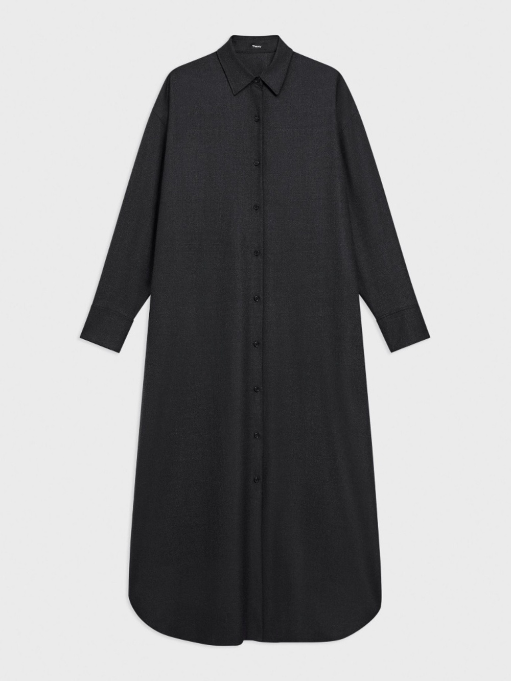 Theory Oversized Shirt Dress in Charcoal Melange Wool Flannel Size Small S